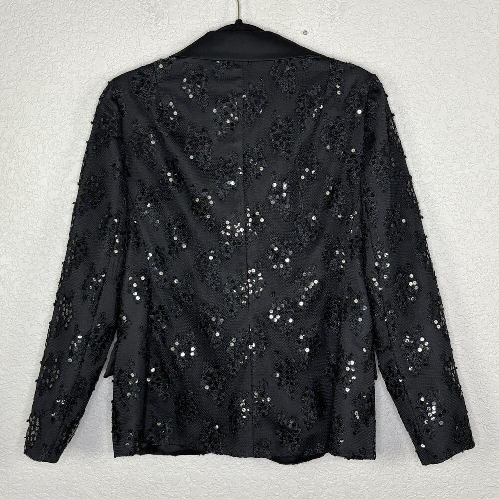 Vintage 60s Jack Bryan Womens Blazer Sequin Lace Satin Luxe Glam Black Size 14 - Picture 3 of 6